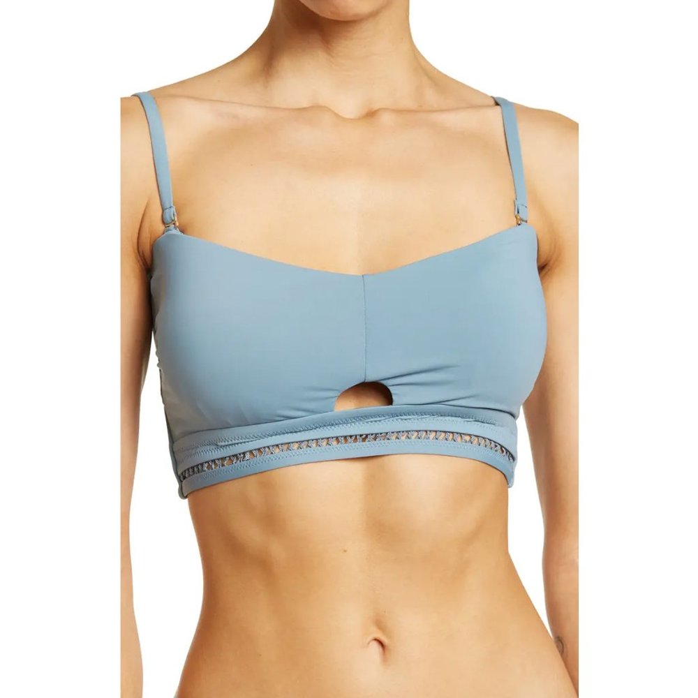 LAUNDRY Shelli Segal Steel Blue/Gray Solid Bandeau Bra Bikini Top NWT Size M